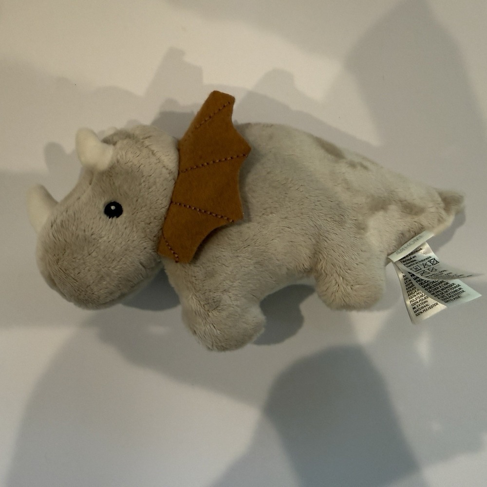 H&M Home Triceratops Dinosaur Plush Soft Toy Light Beige Gray Brown Frill 9"